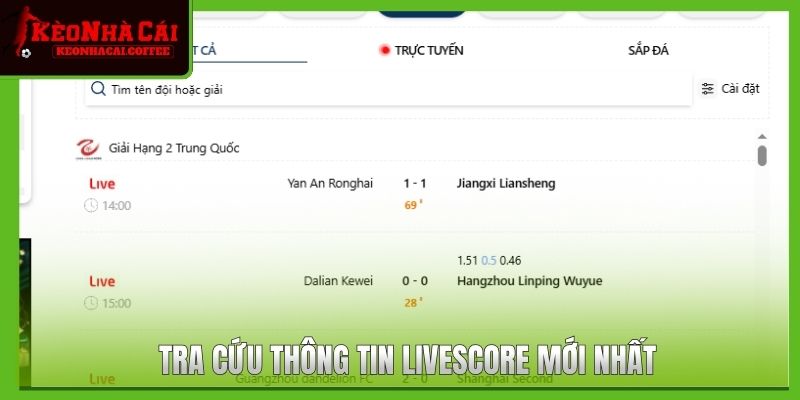 Tra cứu thông tin livescore mới nhất